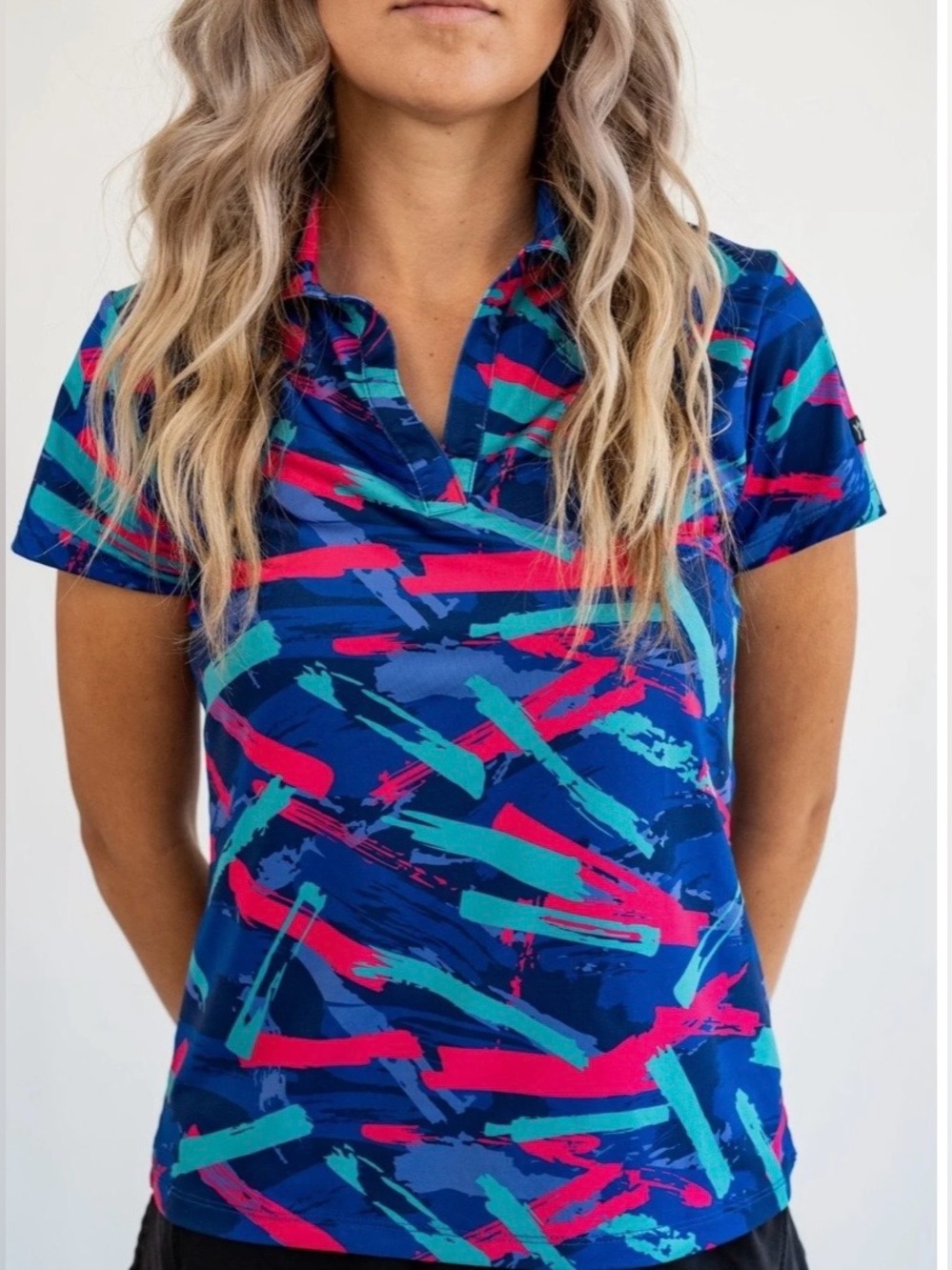 NWT Pinspark UPF 50+ Abstract Print Golf Polo Top Size Large